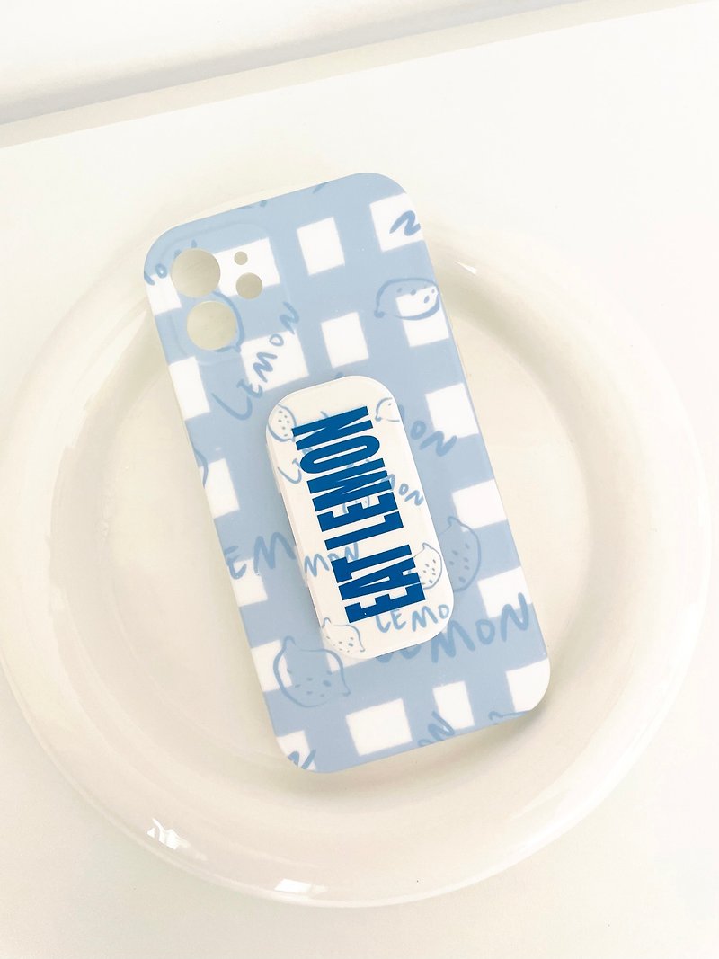 Xiaoxianghuahua Research Institute original illustration blue plaid white lemon series film/IMD mobile phone case - Phone Cases - Other Materials 