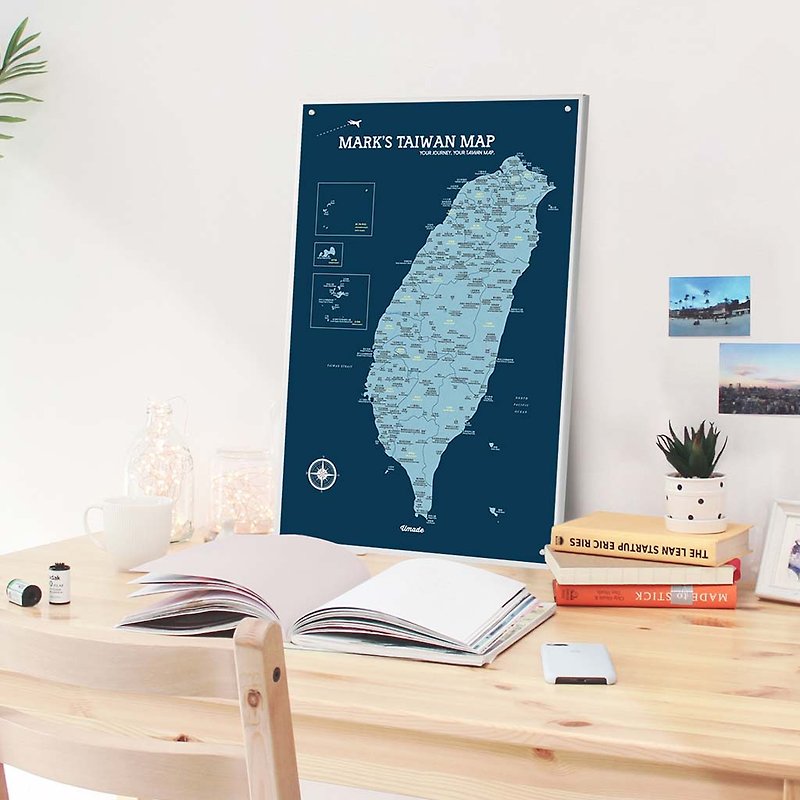 台湾地図 - カスタマイズされた磁気シリーズ ポスター - ピーク ミネラルブルー(カスタマイズされたギフト) - 個別のポスター - ポスター・絵 - 紙 