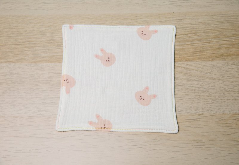 Bunny Square Handkerchief/Kindergarten Handkerchief Holder/Children's Handkerchief/Slobber Tissue/Handmade Handkerchief - Bibs - Cotton & Hemp Pink