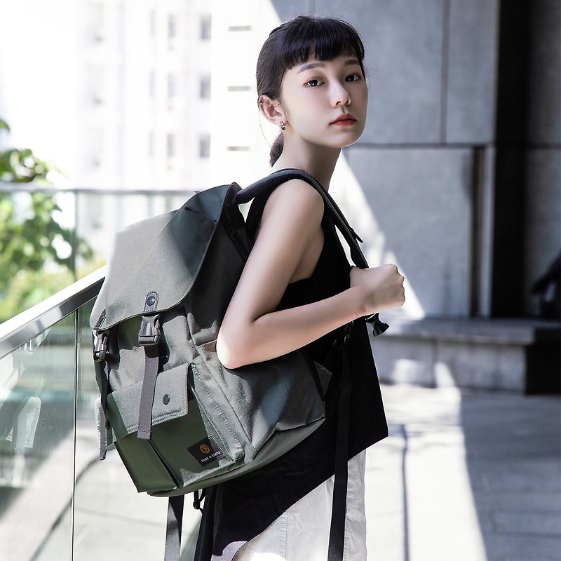 Lightweight Backpack Water-Repellent Travel Bag School Bag Little Predator - Gray Green - กระเป๋าเป้สะพายหลัง - วัสดุกันนำ้ สีเขียว
