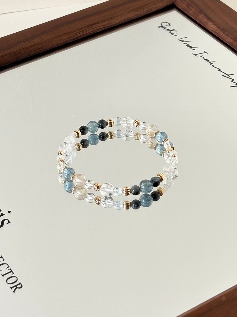 /海岸晨曦/魔鬼海藍寶 海藍寶 白水晶 月光石 金髮晶 - 手鍊/手環 - 水晶 藍色