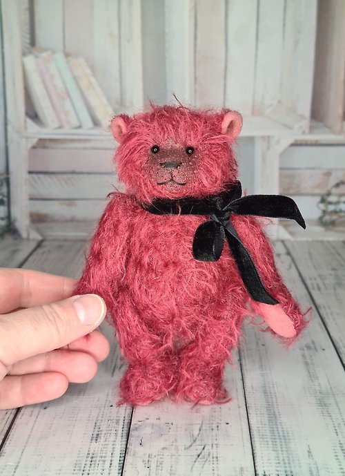 Amitoysgifts Red teddy bear. Artist teddy bear toy. Collectible bear.