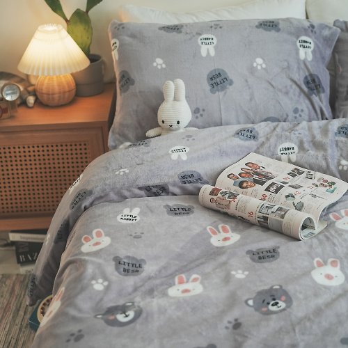 annahome棉床本舖 暖暖熊兔 法蘭絨床包兩用毯組 溫暖舒適【超取限一組】