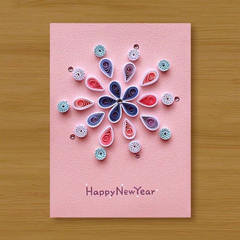 Handmade rolled paper card _ Fireworks _E ... New Year greeting card, thank you card, universal card - การ์ด/โปสการ์ด - กระดาษ สึชมพู