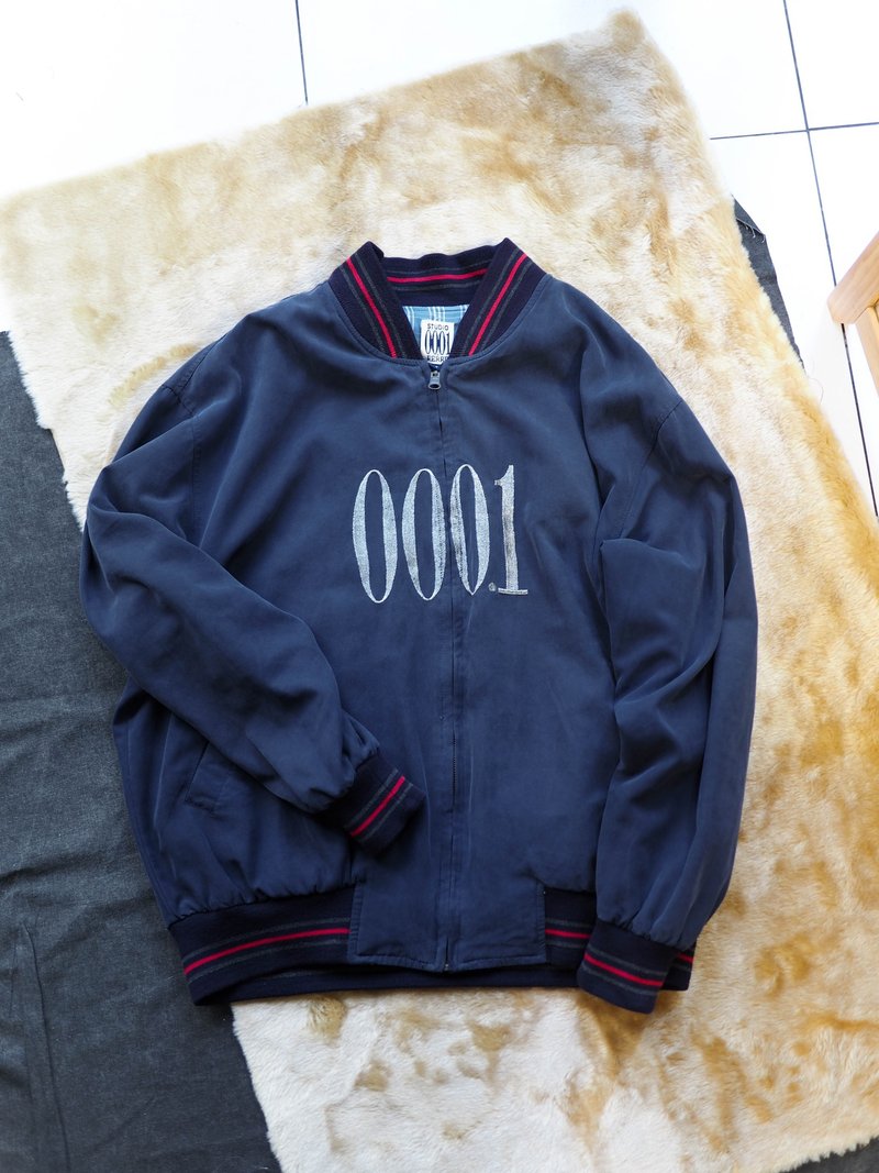 Kyoto Hailan Embroidery Double-faced Youth Handmade Antique Cotton Small Stand Collar Baseball Zip Jacket - เสื้อแจ็คเก็ต - ผ้าฝ้าย/ผ้าลินิน สีน้ำเงิน