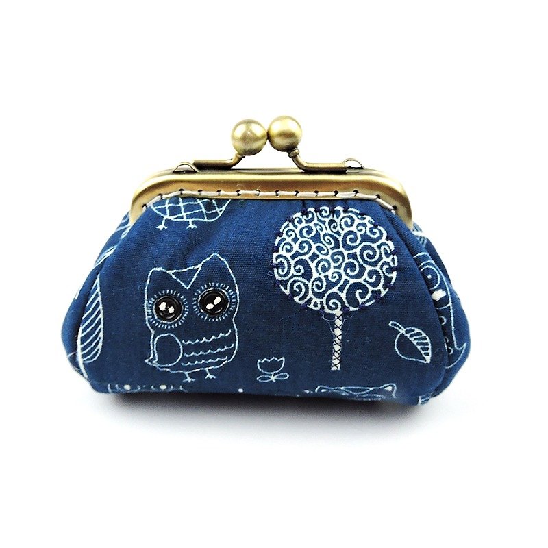 フクロウの世界ロング財布の口の金のパッケージ - 小銭入れ - コットン・麻 ブルー