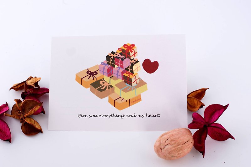 Cultural and creative postcards-sending you a bunch of gifts and my heart Valentine’s Day/Universal Card/Birthday Card - การ์ด/โปสการ์ด - กระดาษ ขาว