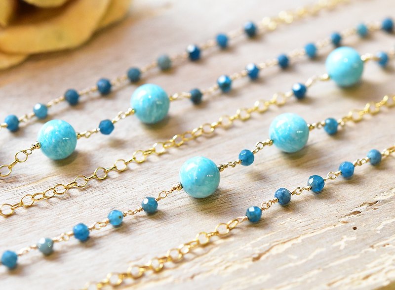 Confident long chain - natural Stone blue Stone 14KGF - Long Necklaces - Semi-Precious Stones Gold