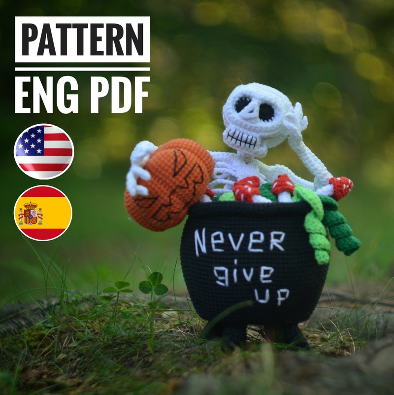 Skeleton Jack, Halloween Decoration, PDF English Espanol crochet pattern - 線上教學/教學影片 - 其他材質 