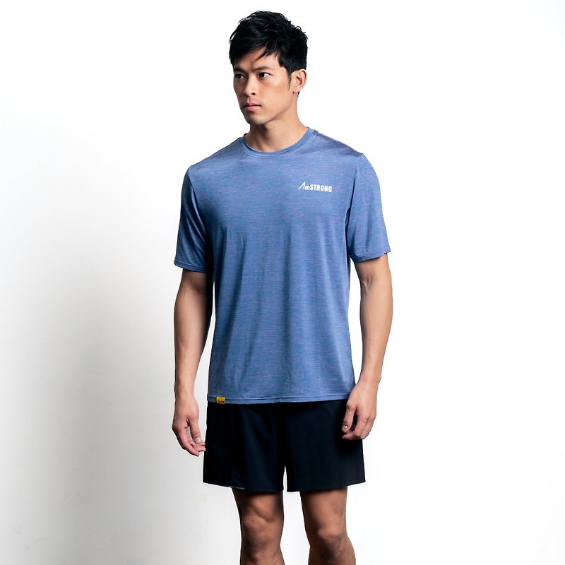 【香港デザイン】スタイリッシュなスポーツアクティブTシャツ ラウンドネックTシャツ - トップス ユニセックス - ポリエステル ブルー