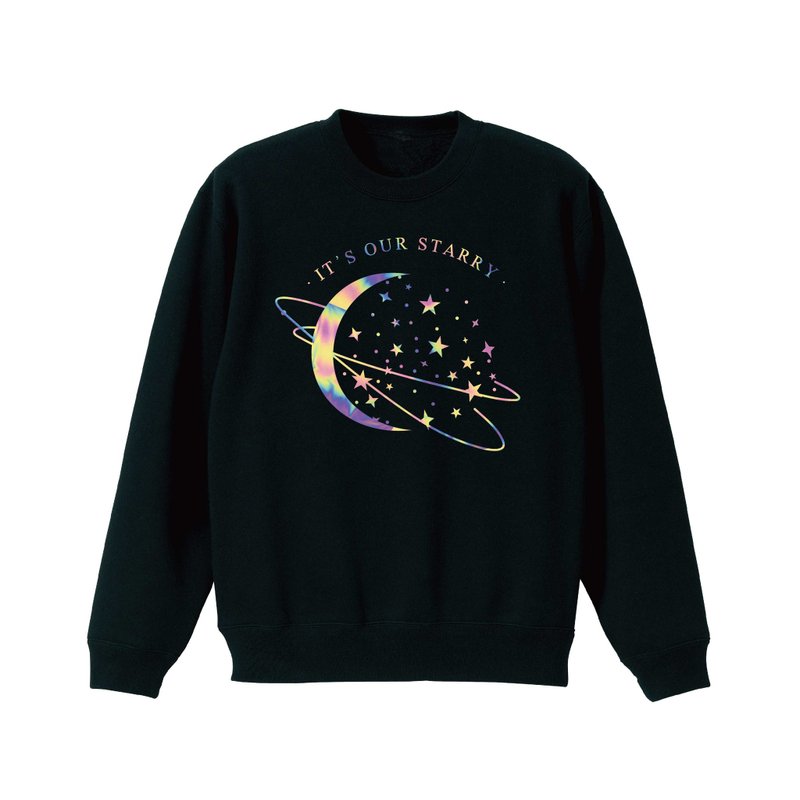 【Colorful Reflective Galaxy Universe】Special effects plus velvet university cotton TEE five sizes - เสื้อฮู้ด - ผ้าฝ้าย/ผ้าลินิน สีดำ