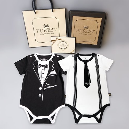 PUREST baby collection PUREST 小紳士雙重奏/短袖/寶寶彌月禮盒組 嬰兒 新生兒 送禮