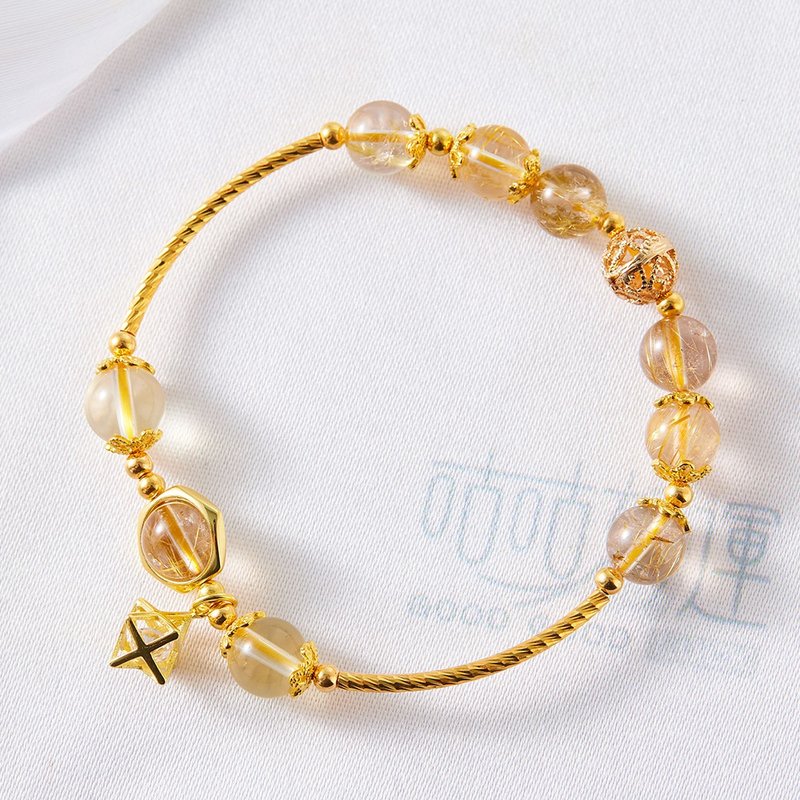 Shining Golden Rutilated Quartz Bracelet - (Consecration included)  Wealth Luck - Bracelets - Crystal Yellow