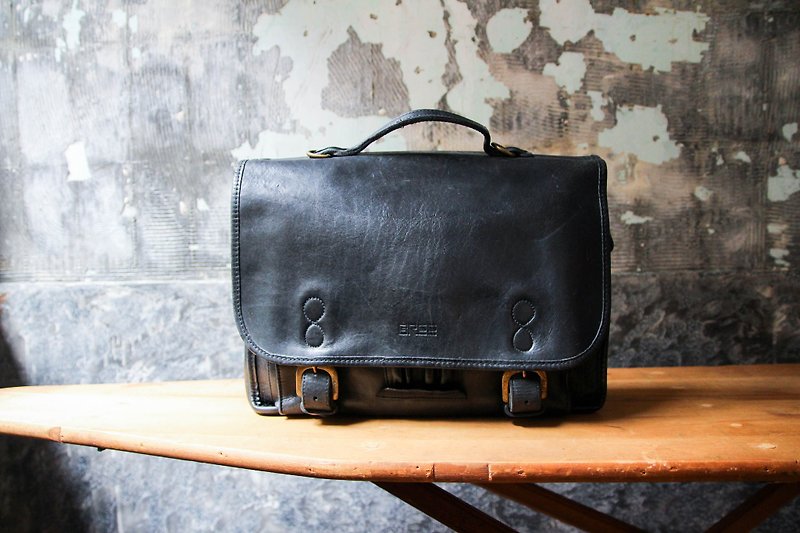 袅袅 department store - Vintage BREE black antique briefcase retro - กระเป๋าแมสเซนเจอร์ - หนังแท้ 