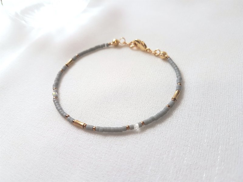 信仰 ‧ 竹節 黃銅 水晶 深灰色 串珠 細手環 - 手鍊/手環 - 銅/黃銅 灰色