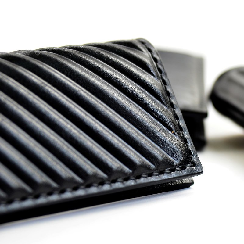 Three-dimensional leather business card holder-twill (black) - ที่เก็บนามบัตร - หนังแท้ สีดำ