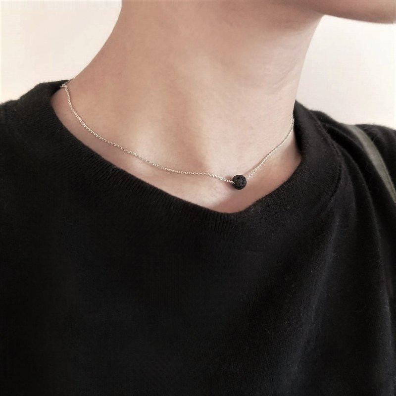 │ │ texture of black volcanic Stone clavicle chain • • • designer original sterling silver necklaces - สร้อยคอทรง Collar - เงินแท้ 