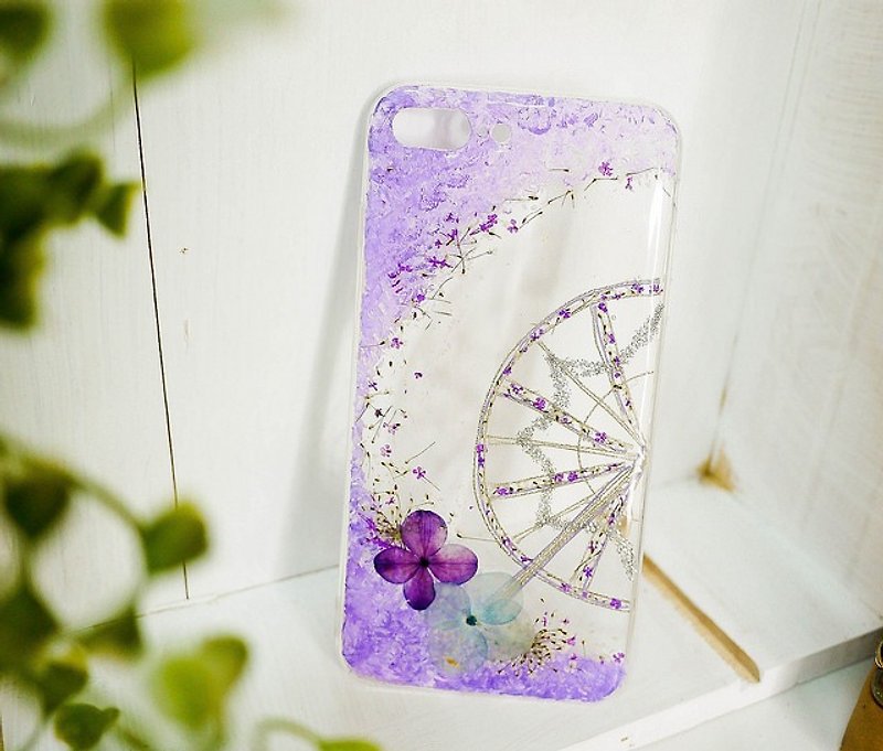 Pressed Flower Ferris Wheels Matching Phone Case | Purple - เคส/ซองมือถือ - พืช/ดอกไม้ สีม่วง