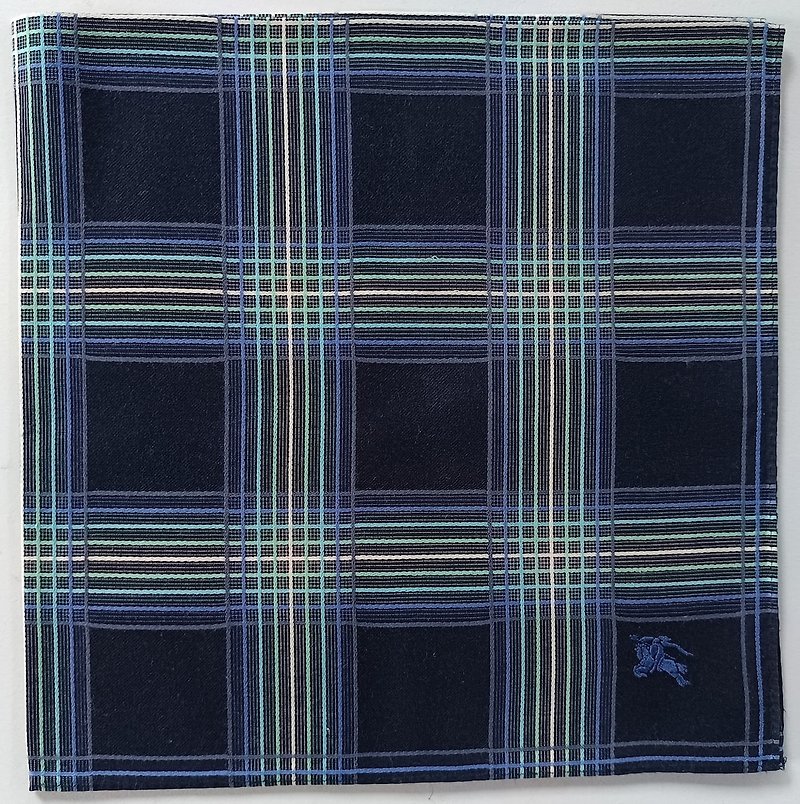 Burberry Vintage Handkerchief Woven Fabric Blue 18.5 x 18 inches - 手帕 - 棉．麻 綠色