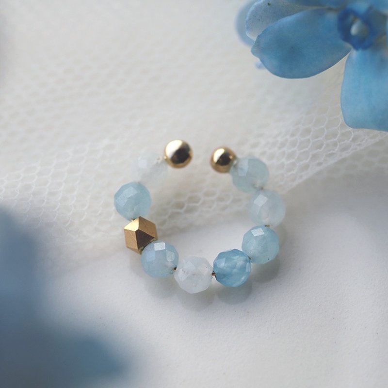 Natural stone aquamarine ear cuff | Round cut 4mm | Quality AA+ | March birthstone - ต่างหู - เครื่องประดับพลอย สีน้ำเงิน