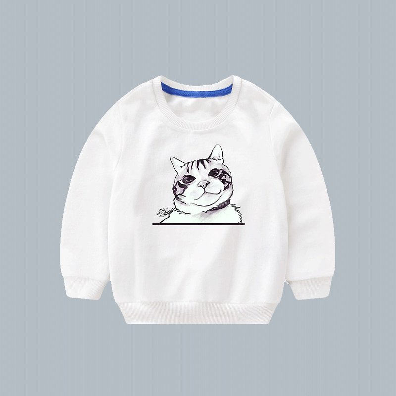 Hand-painted cat long sleeve cotton T - เสื้อยืด - ผ้าฝ้าย/ผ้าลินิน ขาว