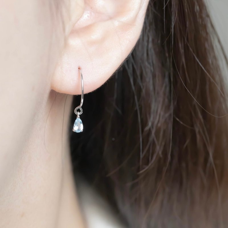 Blue Stone 925 Sterling Silver Drop Gemstone Drop Ear Hook Earrings - ต่างหู - เครื่องเพชรพลอย สีน้ำเงิน