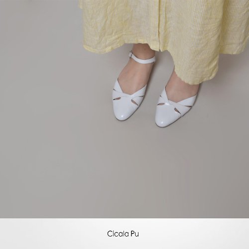 Cicala Pu 喜樂鋪手工鞋 7916 復古鑲空 手工涼鞋 白