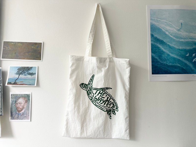 *預購* 海龜飛飛・防潑水手提包 Tote Bag - 手提包/手提袋 - 尼龍 白色