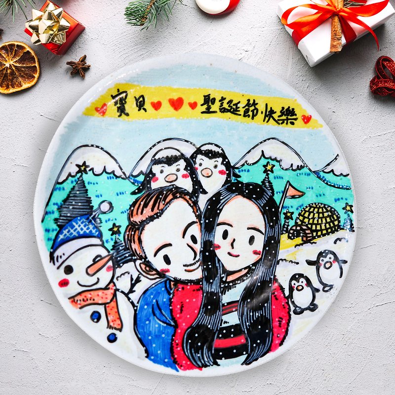 Christmas limited offer exclusive custom - hand-painted custom ceramic plate - Customized Portraits - Porcelain Red