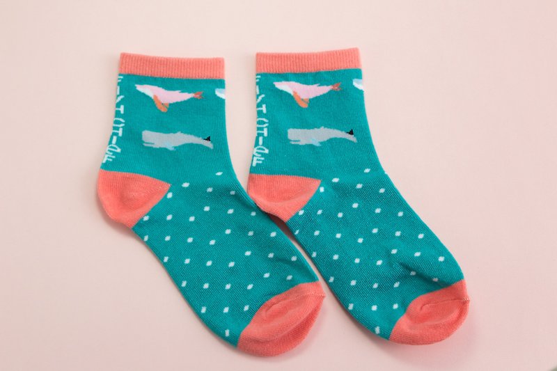 Whale Watching Socks* Kuroshio Collaboration Products - ถุงเท้า - ผ้าฝ้าย/ผ้าลินิน สึชมพู