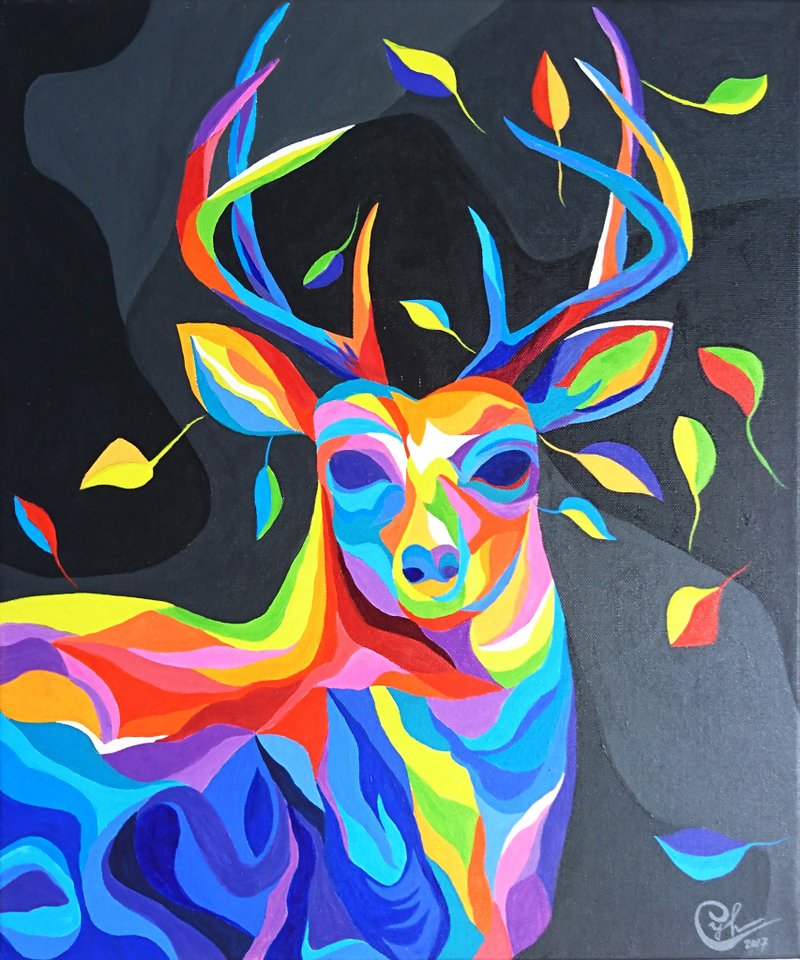 Original Deer  Painting Art－Into Colorful Stillness - Posters - Cotton & Hemp Multicolor