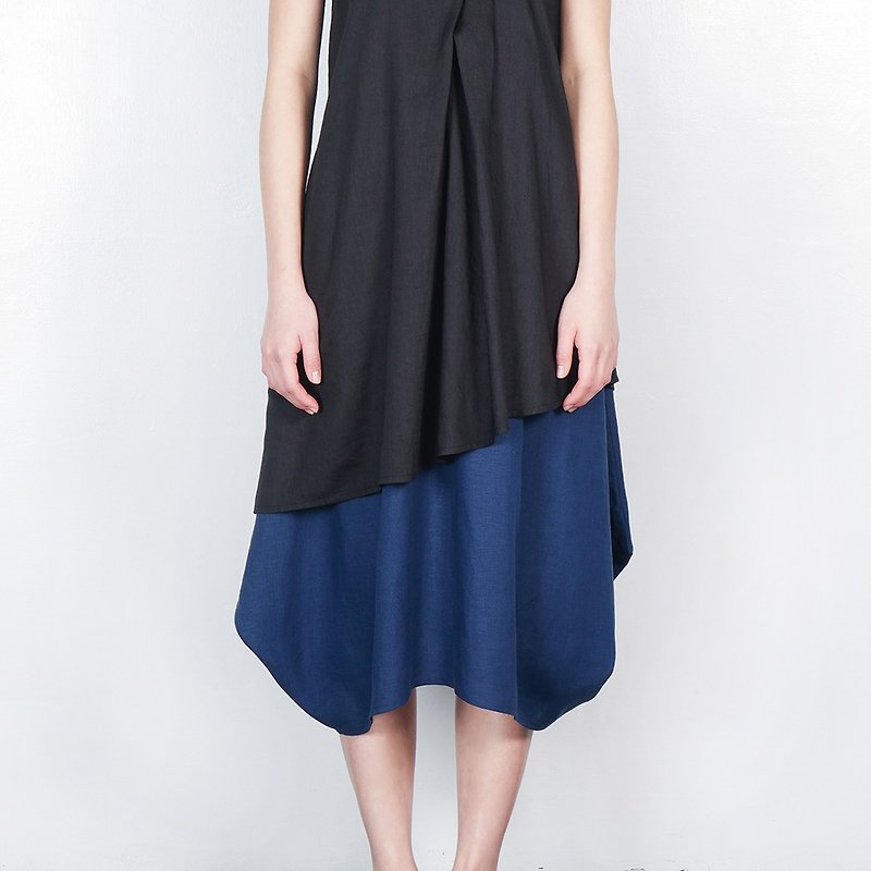 Geometric arc shape skirt ultramarine - Skirts - Cotton & Hemp Blue