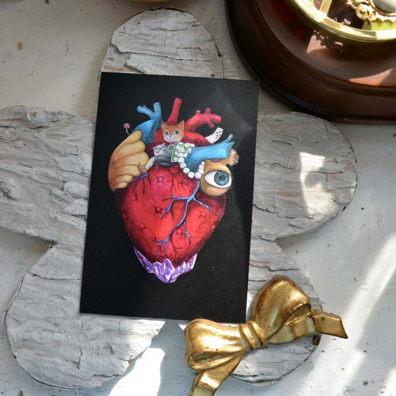 GOOKASO Cat King Dark Wind Heart Throne Postcard Writable Hard Cardboard Material POSTC - Cards & Postcards - Paper Pink