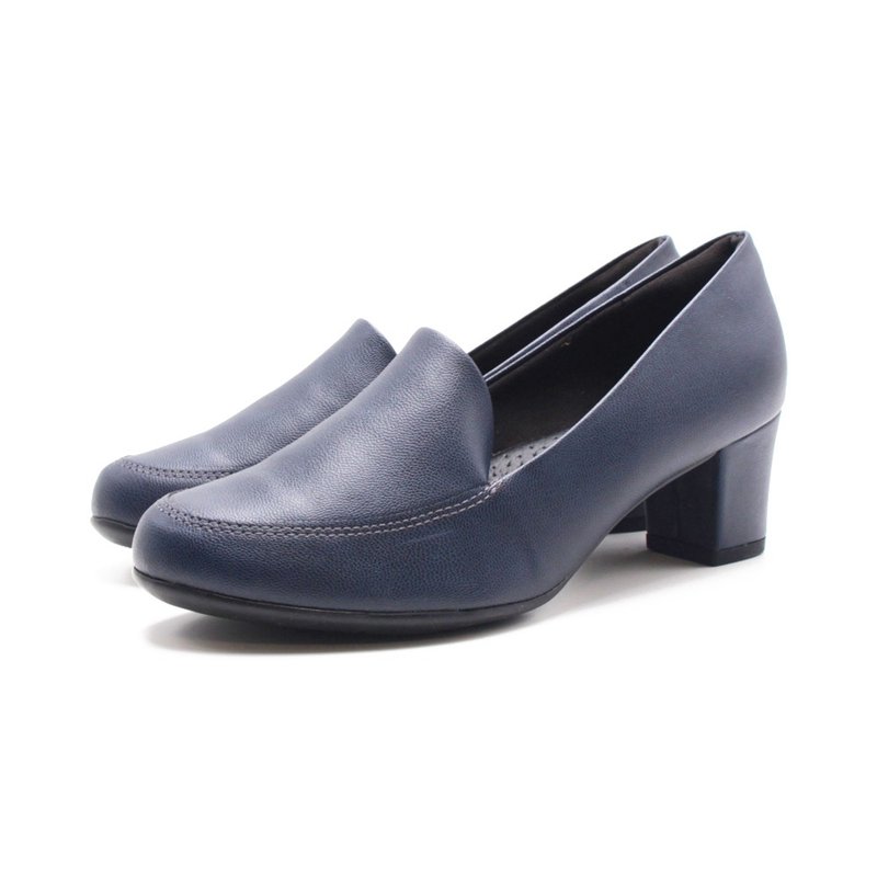 WALKING ZONE SUPER WOMAN Series Round Toe Plain Women's Lok Fu Low Heels Women's Shoes-Blue - รองเท้าส้นสูง - หนังเทียม 