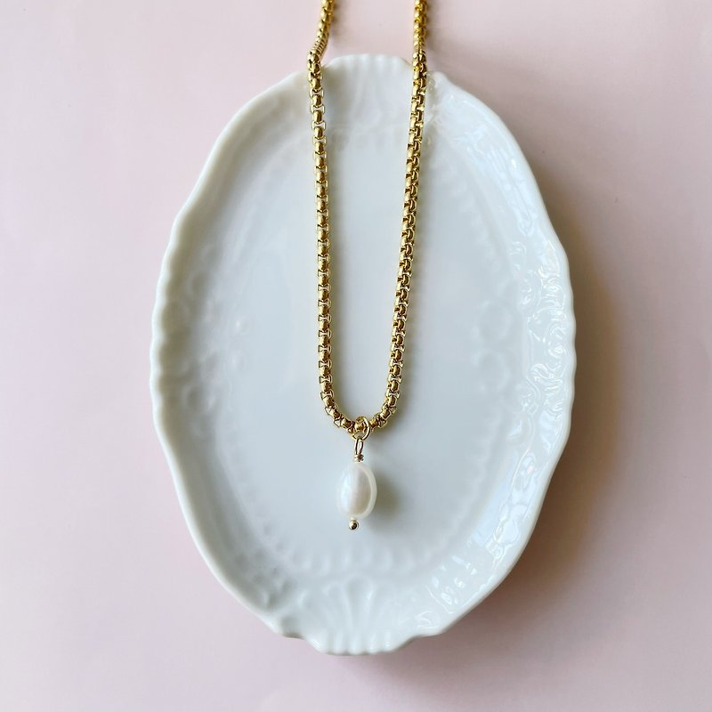 hitotsubu pearl necklace gold - สร้อยคอ - ไข่มุก สีทอง