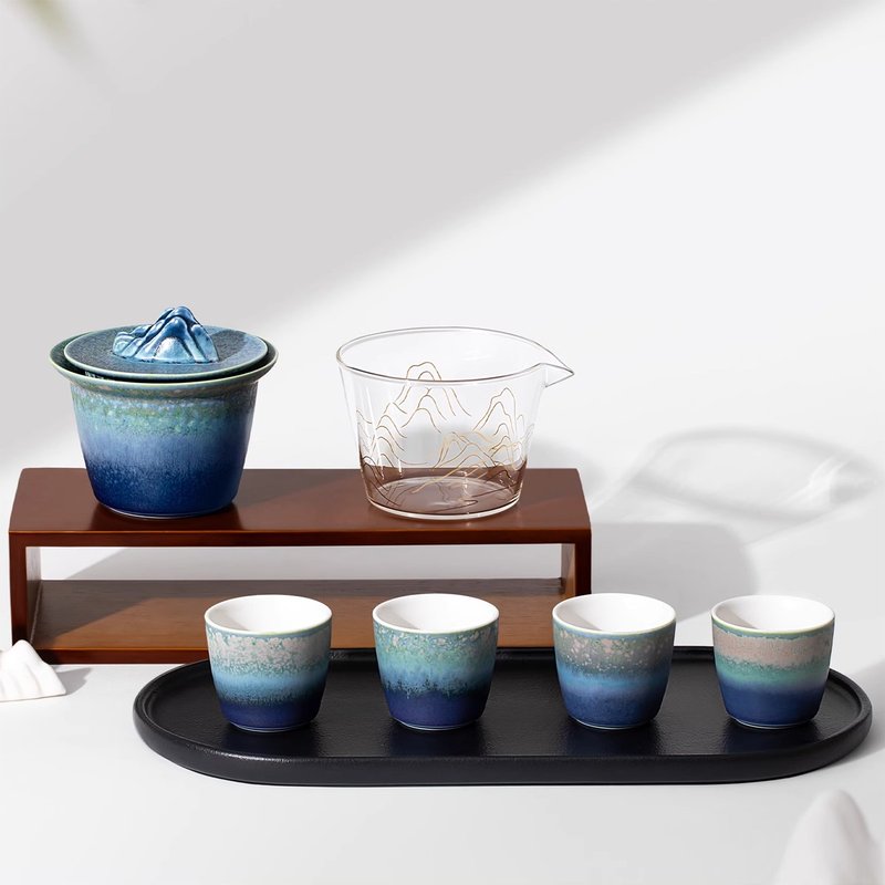 北京故宮博物院千里江山窯變快客杯茶具套裝 - 茶壺/茶杯/茶具 - 陶 