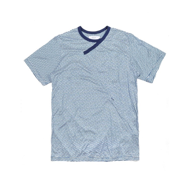 oqLiq - AdHeRe - 9領圍口袋短T - 男 T 恤 - 棉．麻 藍色