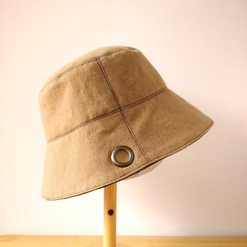 Fisherman hat / Bucket hat-Bright brown + Navy blue - Hats & Caps - Cotton & Hemp Brown