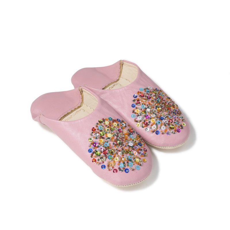 Pink / mix / moroccan Leather babouche Slippers / High quality odourless - รองเท้าแตะในบ้าน - หนังแท้ สึชมพู
