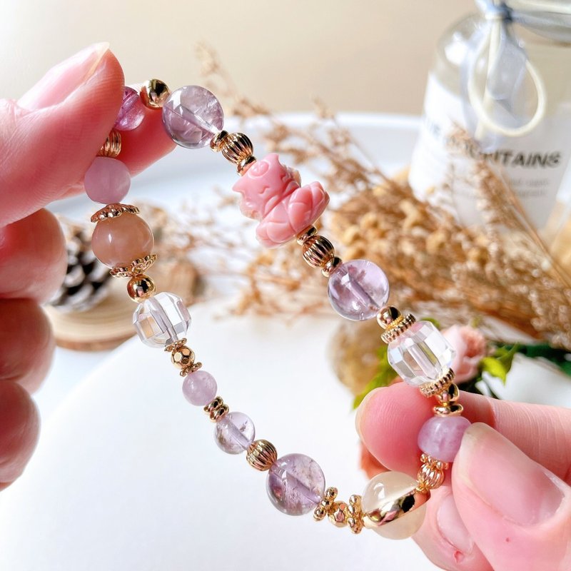 Accompanied by a bosom friend | Sakura Agate Amethyst Kunzite Queen Shell Nine-tailed Fox Noble Crystal Bracelet - สร้อยข้อมือ - คริสตัล 