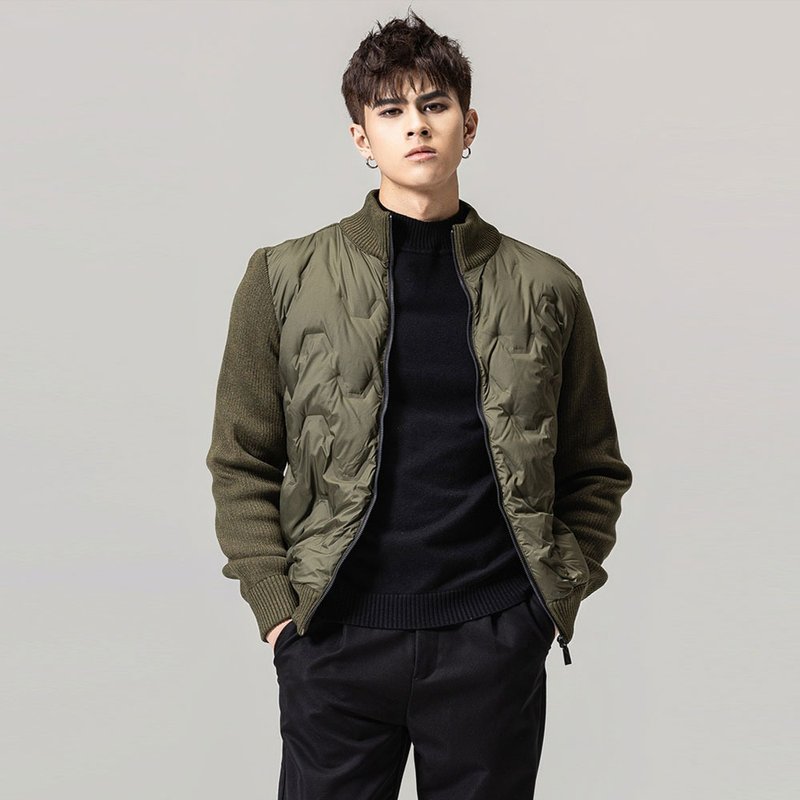 Man splicing brief paragraph down jacket coat collar - เสื้อโค้ทผู้ชาย - วัสดุอื่นๆ สีดำ