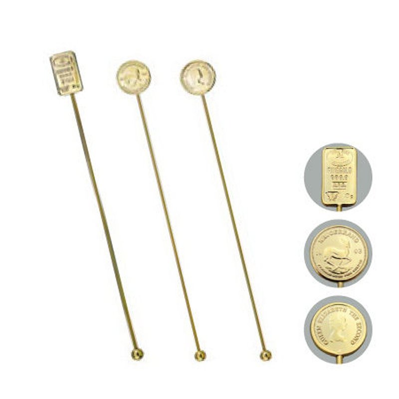 【Made in Japan】 SALUS Gold Coin Stirring Stick - Bar Glasses & Drinkware - Stainless Steel 