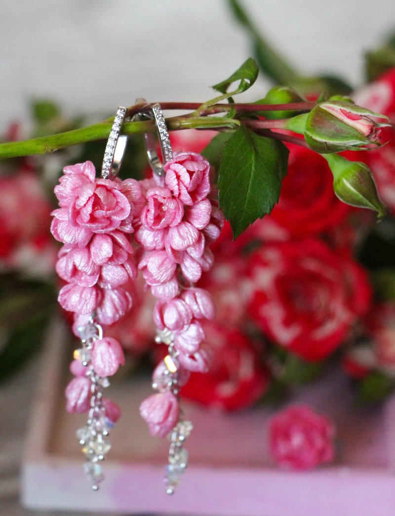 Pink Earrings Fancy Earrings - 耳環/耳夾/耳骨夾 - 黏土 粉紅色