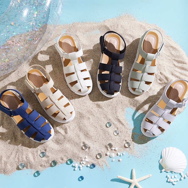 Wear it rain or shine! Washable lightweight Gurkha platform woven sandals - Sandals - Faux Leather White