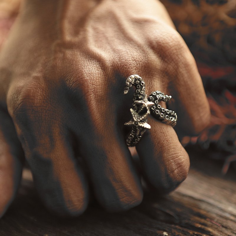 Tentacle octopus Starfish Ring for men made of sterling silver 925 nautical - リング - スターリングシルバー シルバー