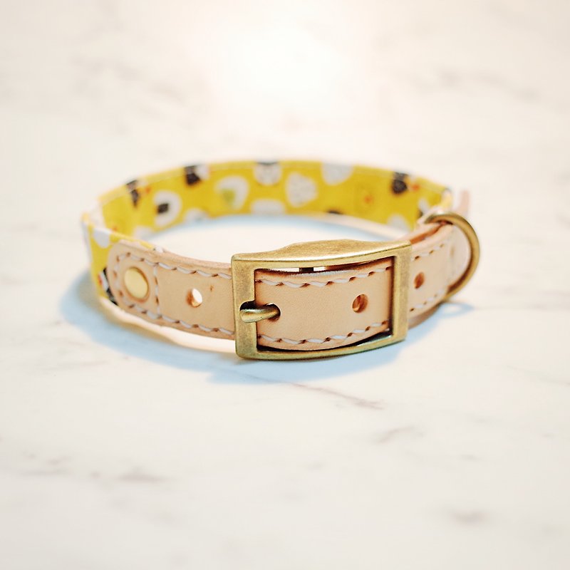 Dog M collar yellow triangle rice ball sushi with bells can be purchased with tag - ปลอกคอ - ผ้าฝ้าย/ผ้าลินิน 