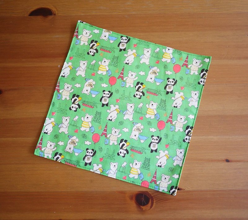 限量訂製=日本二重紗手帕=小熊的旅行 - 手帕 - 棉．麻 綠色
