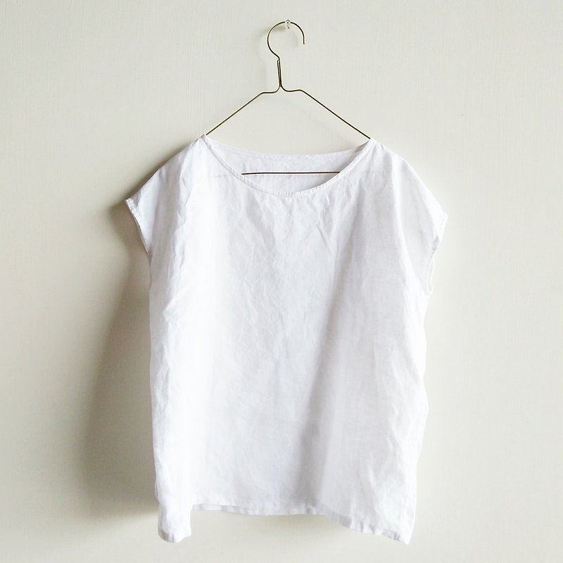 Small bag sleeve shirt linen white/beige-yellow - Women's Tops - Cotton & Hemp White