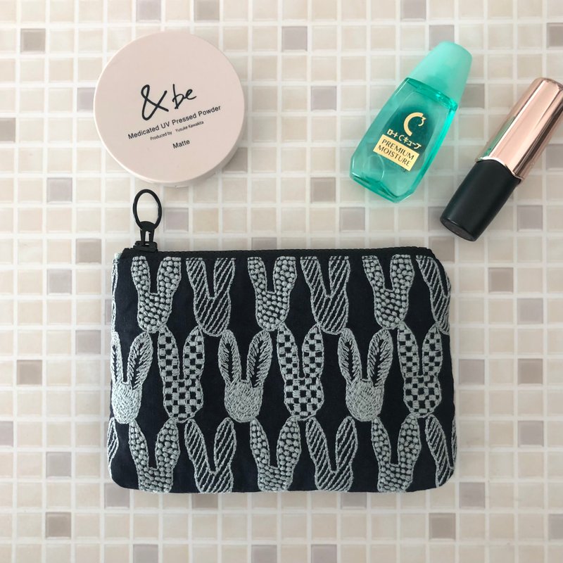 mina perhonen popular pattern mermaid & pomppia rabbit storage bag handmade - Toiletry Bags & Pouches - Cotton & Hemp Black