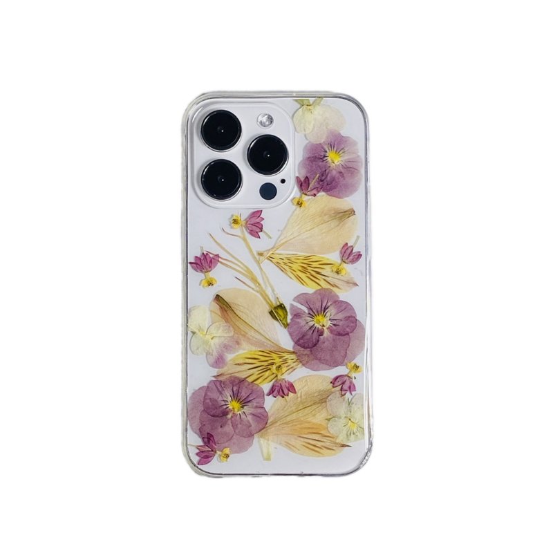 黃色水仙花 紫紅色三色堇 手工押花手機殼 適用於iPhone Samsung - 手機殼/手機套 - 植物．花 